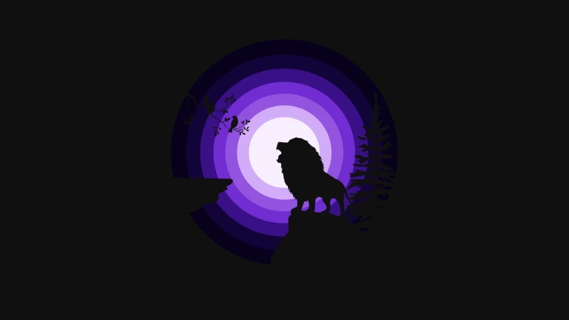 Lion, Roaring, Silhouette, Moon, Night, Purple