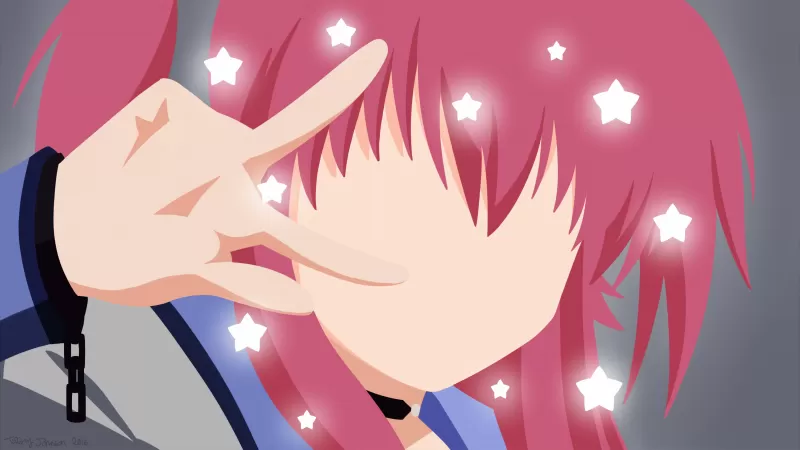 Yui, Angel Beats!, Minimalist, Pink hair, Stars, Faceless, Anime girl, Girly backgrounds, 5K, 8K