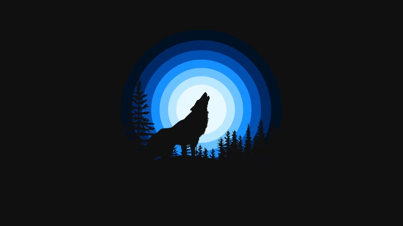Wolf, Howling, Silhouette, Black background, Blue
