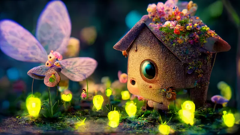 Fairy house, Cute art, Cute house, Magical forest, Colorful background, Midjourney, Macro