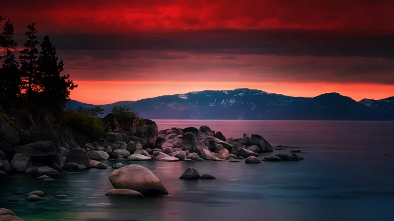 Lake Tahoe, Sand Harbor, Dusk, Long exposure, Sunset, 5K, 8K