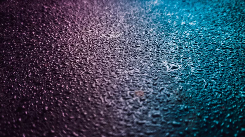 Water droplets, Purple and teal, Macro, 4K wallpaper