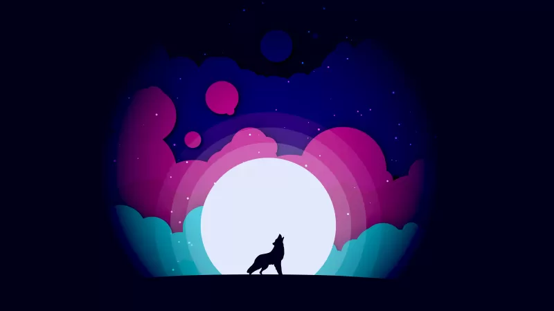 Wolf, Howling, Gradients, Moon, Silhouette, Colorful, Black background
