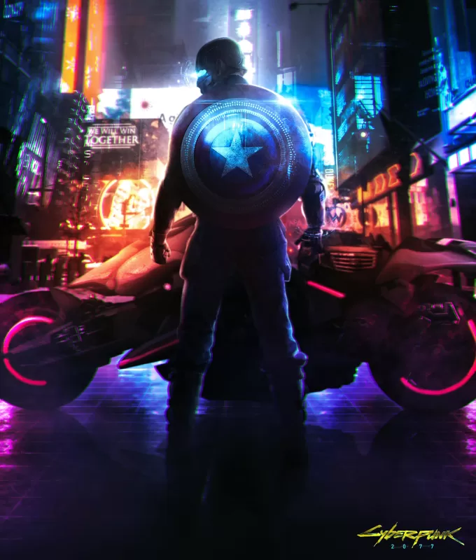 Cyberpunk 2077, Captain America, Neon, Concept Art