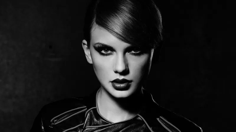 Taylor Swift 8K, Black and White, Dark background