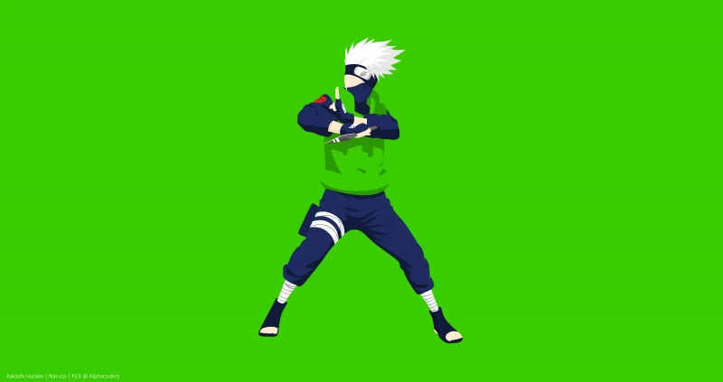 Kakashi Hatake 8K, Green background, Naruto