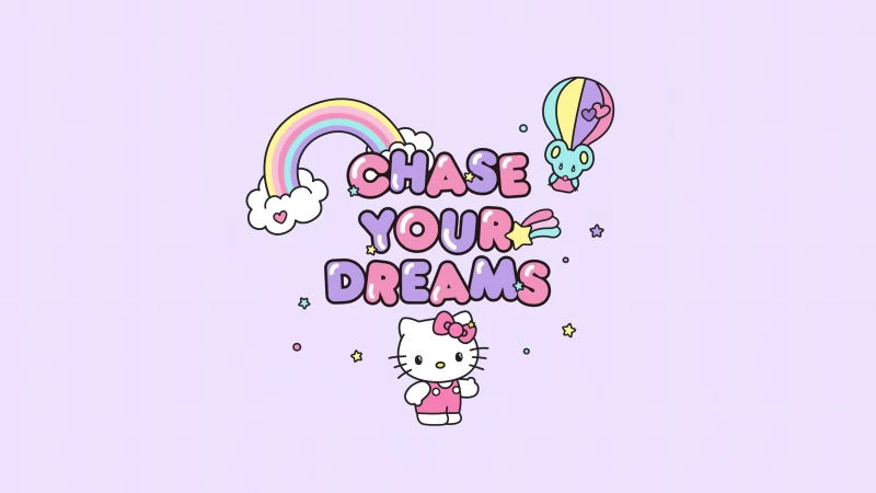 Chase your dreams, Hello Kitty 4K, Purple background, Pastel purple