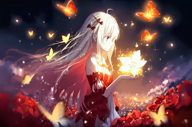 Anime girl, Butterflies, Surreal, 5K