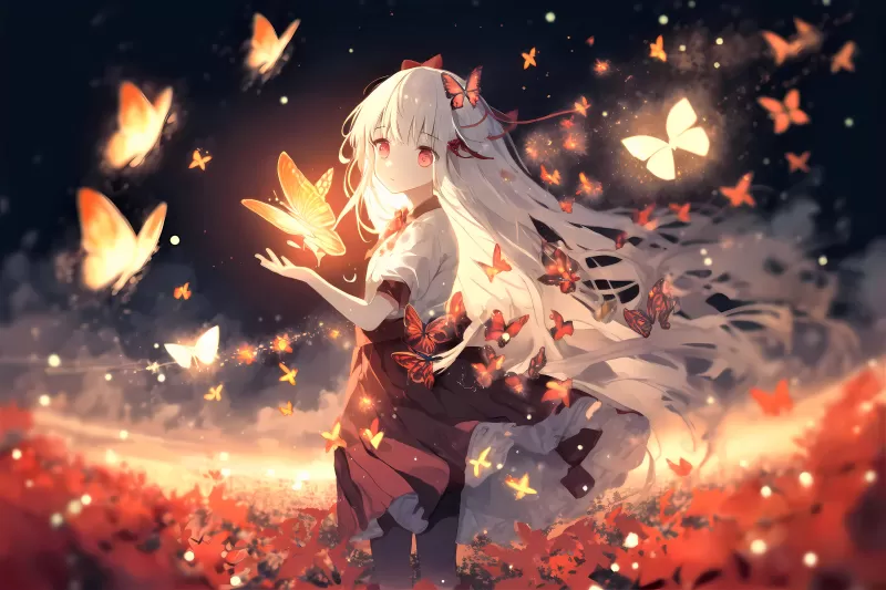 Anime girl, Surreal, Butterflies, 5K