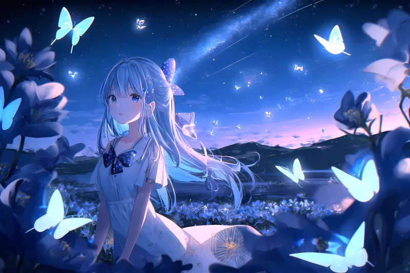 Anime girl, Dream, Lonely, Butterflies, Surreal, 5K