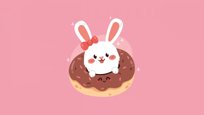 Cute rabbit, Kawaii food, Kawaii rabbit, Pastel pink, 5K, Pastel background, Kawaii donut