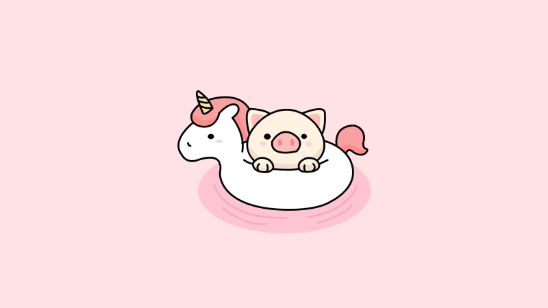 Kawaii unicorn, Cute unicorn, Kawaii pig, Pink background, Cartoon