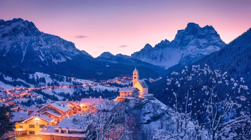 Colle Santa Lucia, Winter, Dawn, Italy, Veneto, Belluno, Agordino, Dolomite mountains, 5K