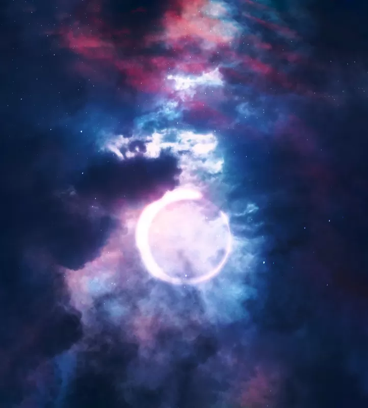 Eclipse in the clouds, Nebula, Glowing ring, 4K wallpaper