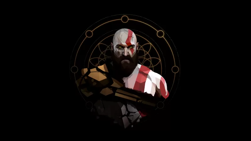Kratos, God of War, Black background, Low poly