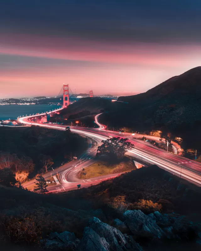 Golden Gate Bridge, Sunset, Traffic, San Francisco, USA