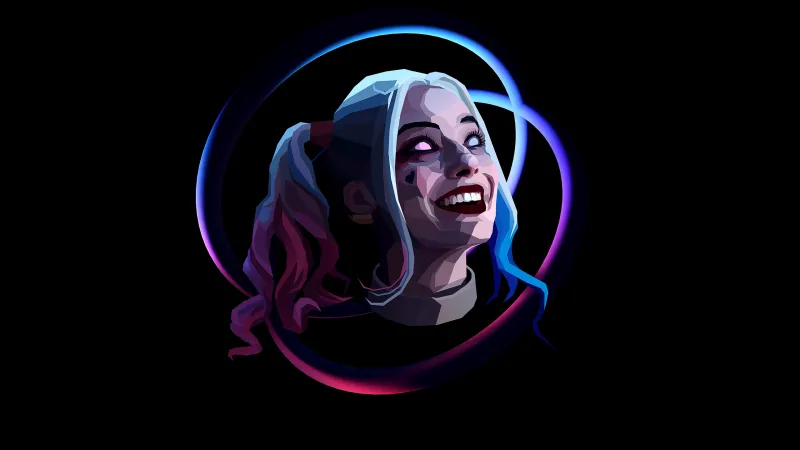 Harley Quinn QHD, Neon background, Black background