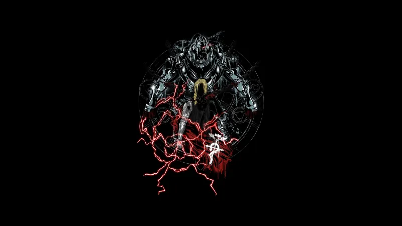 Fullmetal Alchemist, Edward Elric, Alphonse Elric, Black background, Artwork, 5K, AMOLED