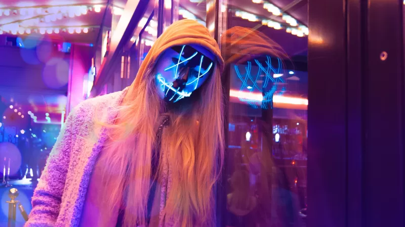 LED mask, Neon, Pink, Anonymous, Woman, Aesthetic