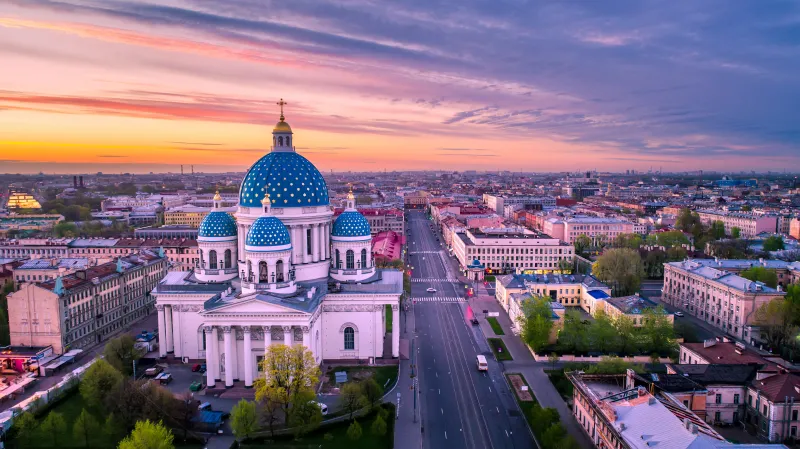 Trinity Cathedral, Saint Petersburg, Blue domes, 5K wallpaper