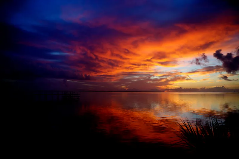 Indian River sunrise, Fiery clouds, Florida, 5K wallpaper