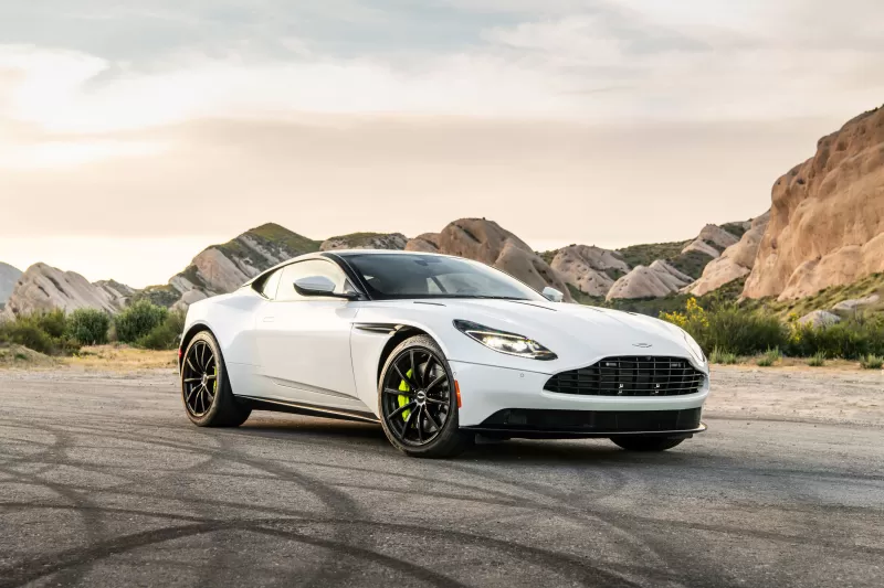 Aston Martin DB11 AMR wallpaper, White grand tourer, Desert rocks, 2020