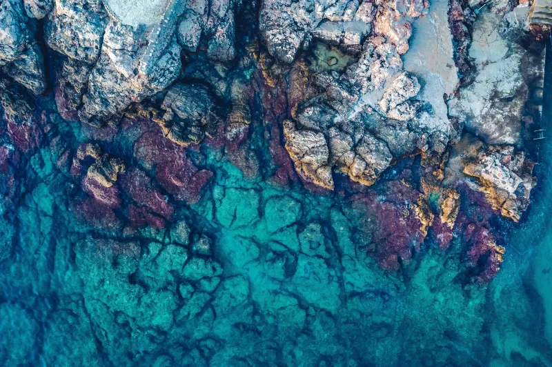 Adriatic coast from above wallpaper, Turquoise water, Rocks