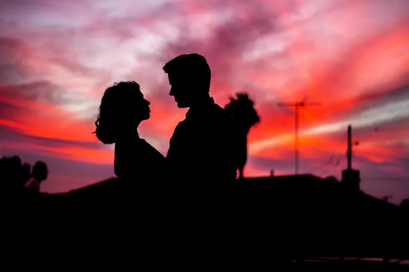 Couple, Silhouette, Sunset, Man, Woman, Romantic, 5K