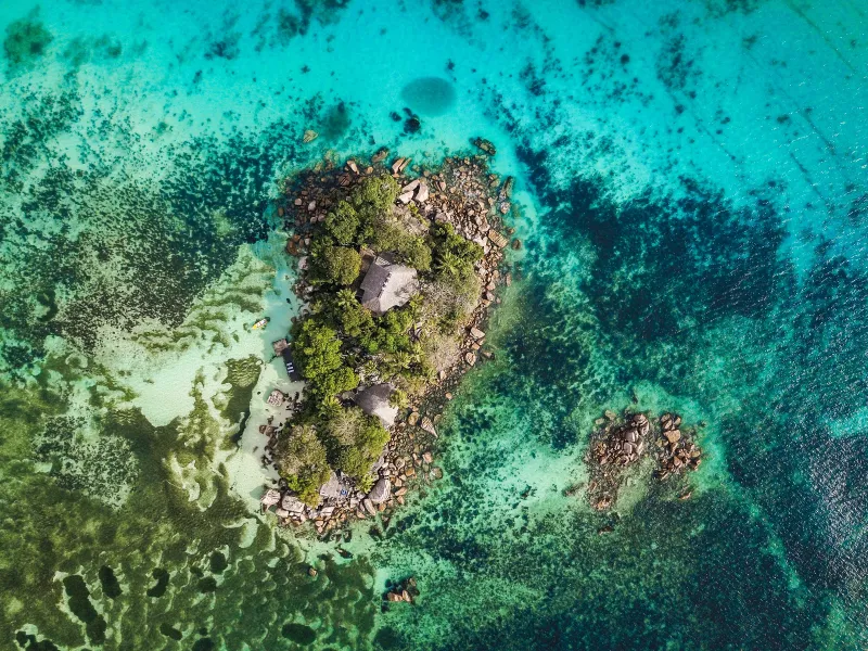Praslin island wallpaper, Seychelles, Aerial view