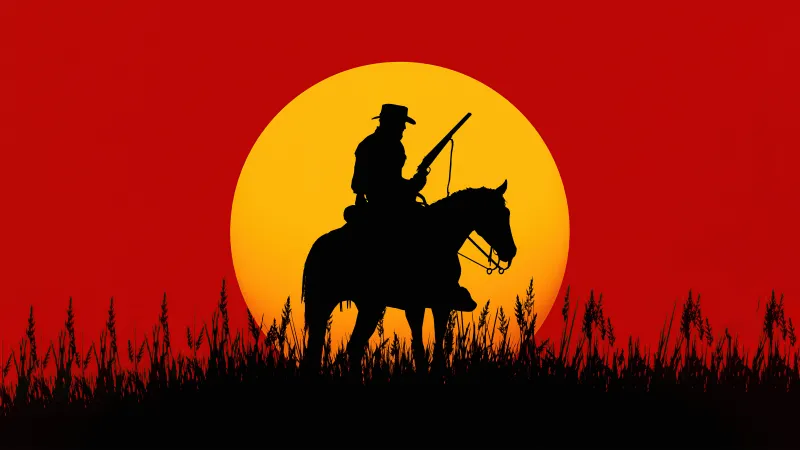 Red Dead Redemption 2 5K, Red background, PC Games, PlayStation 4, Xbox One, Cowboy