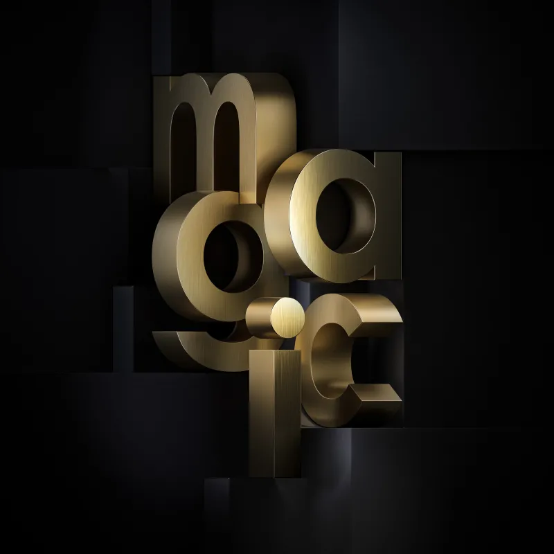 Honor Magic VS, Typography, Stock, Golden letters, Dark Mode, Dark background