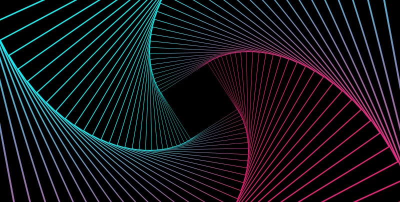 Geometric, Pattern, Spiral, Neon, Gradient, Black background, 5K, 8K