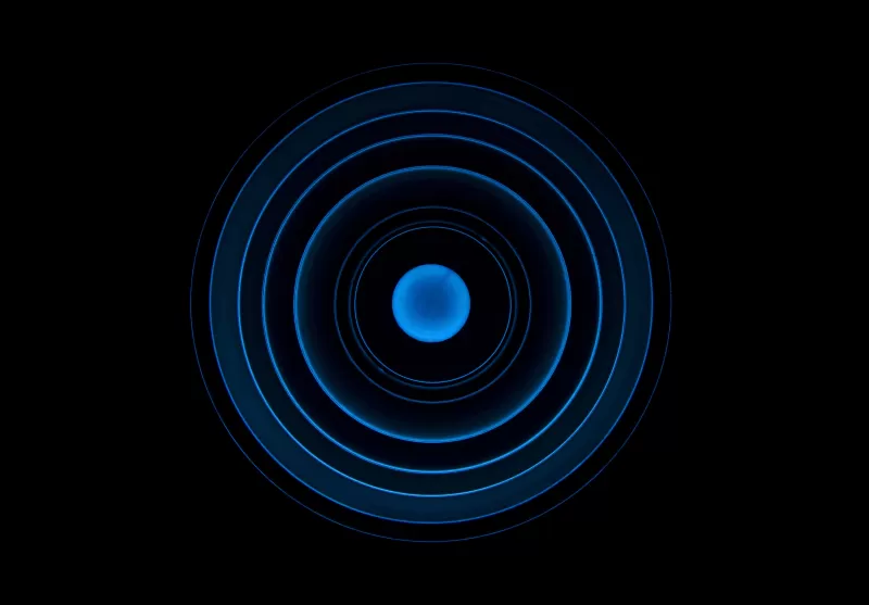 Circles, Illusion, Black background, Spiral, Blue rings, 5K