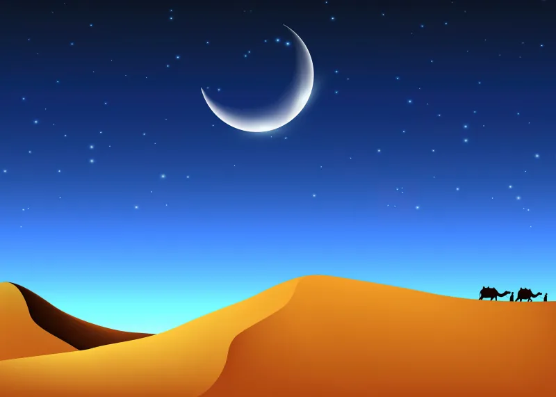 Ramadan crescent moon, Desert, Islamic