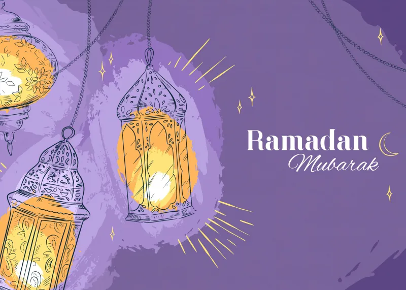 Ramadan Kareem 4K, Purple background, Ramadan Mubarak