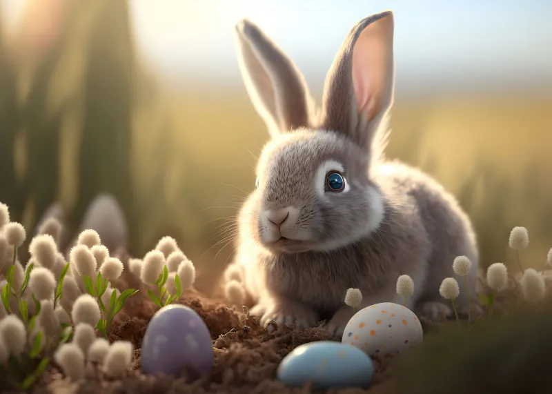 Cute easter bunny, Easter eggs 4K
