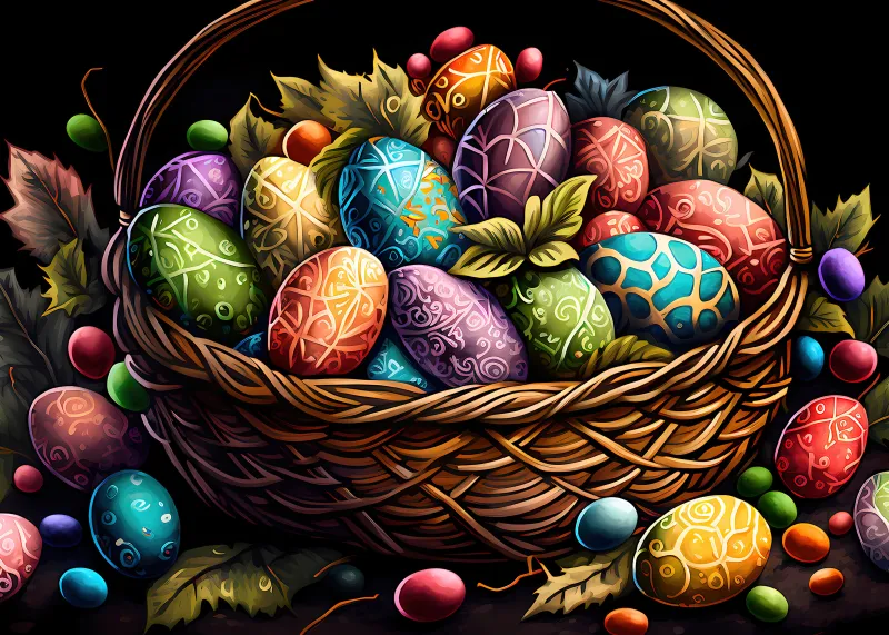 Basket of Easter eggs 4K