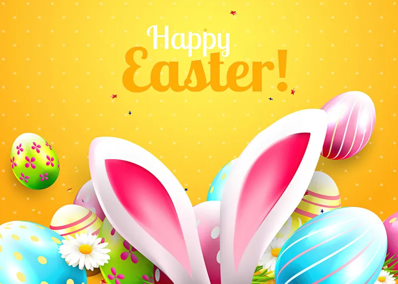 Happy Easter, 4K, Easter Decoration, Yellow background