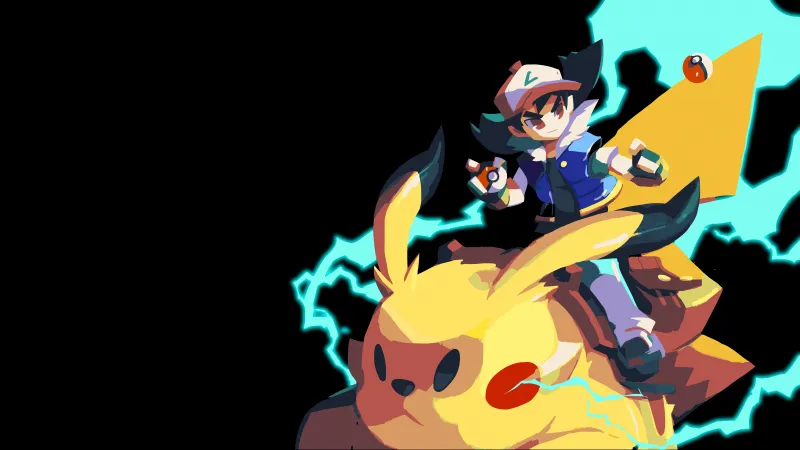 Pokemon 8K, Ash Ketchum, Pikachu, Black background