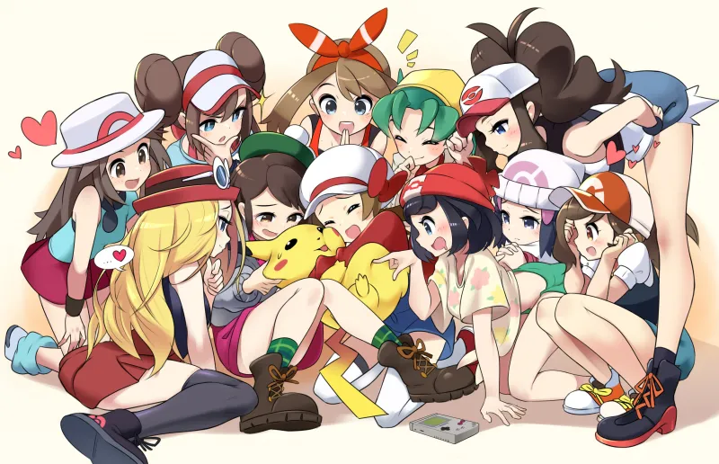 Pokemon QHD, Dawn, Elaine, Gloria, Hilda, Kris, Leaf, May, Lyra, Pikachu, Rosa, Selene, Serena