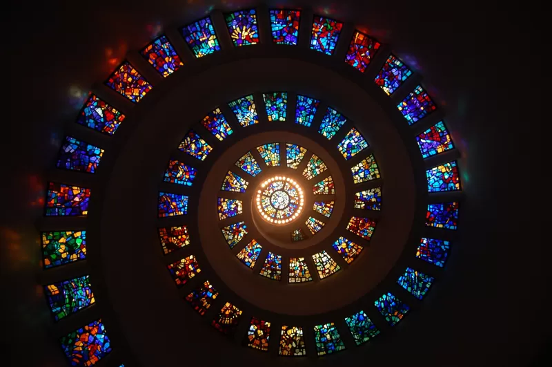 Spiral ceiling, Stained glass, Church, HD