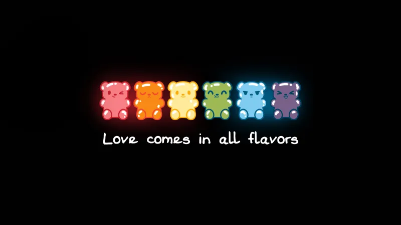 Jelly bears, Gummy bear, Black background, Love quotes, 5K, 8K, Multicolor