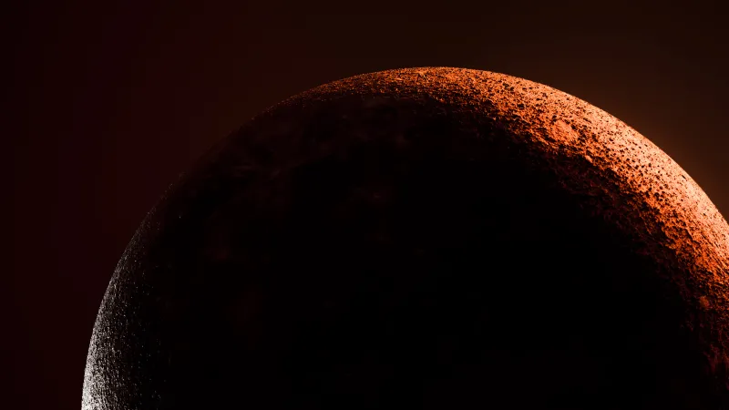 Moon render wallpaper, Orange rim light, Dark background