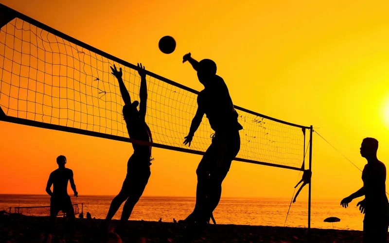 Beach volleyball wallpaper, Sunset, Silhouette
