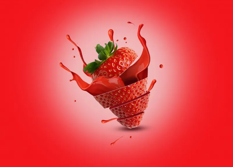 Strawberry 4K wallpaper, Red background
