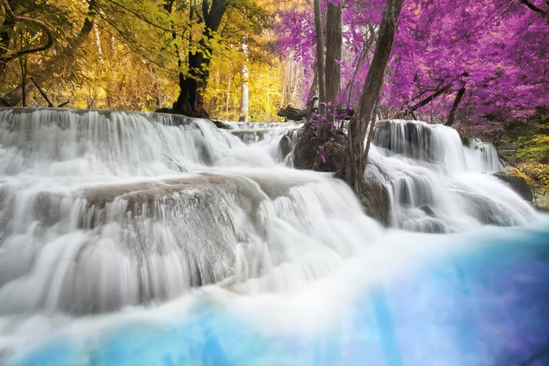Erawan Falls, Waterfall, Forest, Spring, Autumn, Thailand, 5K