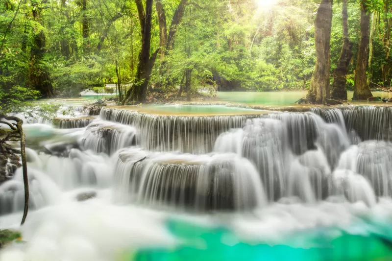 Erawan Falls, Waterfall, Forest, Spring, Rainforest, Thailand, 5K