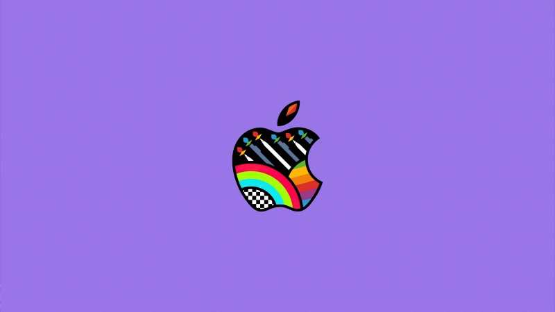 Apple logo, Purple background, Pastel purple, 5K, 8K, Colorful, Purple aesthetic