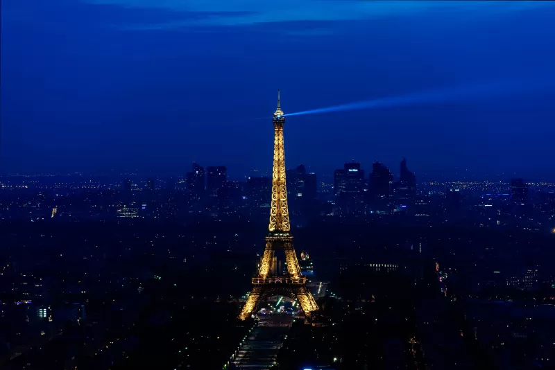 Eiffel Tower, Night, Cityscape, Lighting, Blue Sky, Paris, 5K,France