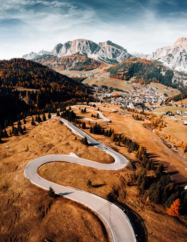 Autumn, Mountains, Landscape, Road, Aerial view, Forest, Italy